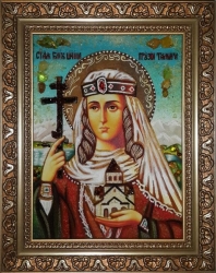 Янтарна ікона Свята благовірна Тамара Цариця Грузинська 40x60 см - фото
