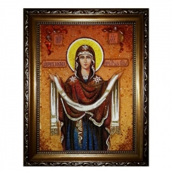 Янтарна ікона Покрову Пресвятої Богородиці 15x20 см - фото