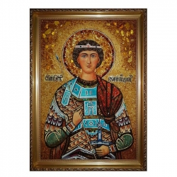 Янтарна ікона Святий Георгій Побідоносець 15x20 см - фото