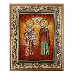 Янтарна ікона Святі Кипріян і Юстина 60x80 см - фото