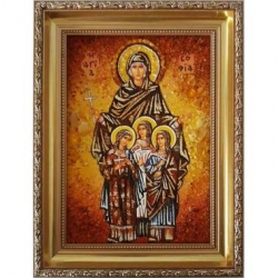 Янтарна ікона Святі мучениці Віра, Надія, Любов та матір їх Софія 80x120 см - фото