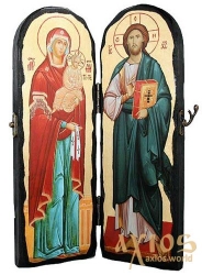 Ікона під старовину Господь Вседержитель і Пресвята Богородиця Складення подвійний 10x30 см - фото