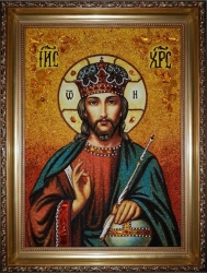 Янтарна ікона Господь Ісус Христос Вседержитель 15x20 см - фото