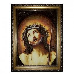 Янтарна ікона Господь в терновому вінці 15x20 см - фото