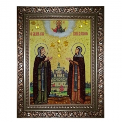 Янтарна ікона Святі Петро і Февронія 30x40 см - фото