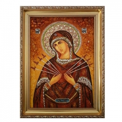 Янтарна ікона Пресвята Богородиця Семистрільна 15x20 см - фото