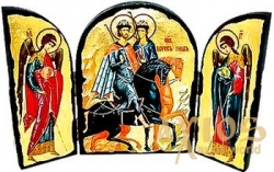 Ікона під старовину Святі мученики Борис і Гліб Складення потрійний 14x10 см - фото