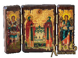 Ікона під старовину Святі Петро і Февронія Муромське складень потрійний 14x10 см - фото
