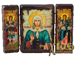 Ікона під старовину Свята Блаженна Ксенія Петербурзька складень потрійний 14x10 см - фото