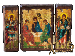 Ікона під старовину Святої Трійці Старозавітна складень потрійний 14x10 см - фото