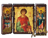 Ікона під старовину Святий великомученик і цілитель Пантелеймон складень потрійний 14x10 см