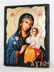 Икона под старину Пресвятая Богородица Неувядаемый цвет с позолотой 17x23 см - фото