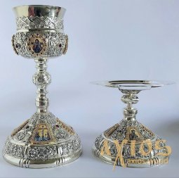 Євхаристичний набір срібло, гравіювання, натуральне каміння, з вставкою в потир зі срібла 1l. (Греція) - фото
