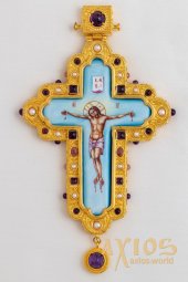 Хрест наперсний позолочений з дорогоцінним камінням. (Греція) - фото