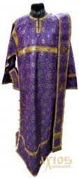 Стихар диаконский (150 см) з орарем і поручами, парча фiолетового кольору - фото