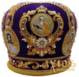 Митра «Корона», фіолетовий оксамит - фото