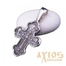 Натільний хрестик «Хрестовоздвиження. Донська Ікона Божої Матері», срібло 925 ° з чорнінням, 35х20 мм, О 13606 - фото