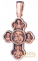 Натільний хрестик «Хрестовоздвиження. Донська ікона Божої Матері», золото 585 °, з чорнінням 38х21 мм, О п01840 - фото