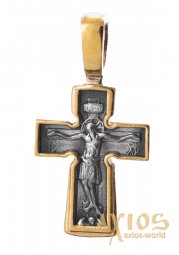 Натільний хрестик «Розп'яття. Молитва Господи помилуй »срібло 925 °, з позолотою і чорнінням 23х12 мм, О 131670 - фото