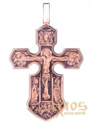 Натільний хрестик «Казанська ікона Божої Матері з майбутніми святими», золото 585 з чорнінням, 52х35мм, О п01652 - фото