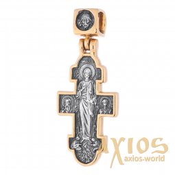 Натільний хрестик «Ікона Божої Матері» Несподівана Радість », срібло 925, з позолотою і чорнінням, 33х14мм, О 131691 - фото