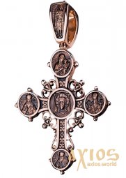 Натільний хрестик «Господь Вседержитель», золото 585, з чорнінням, 60х40мм, О п01616 - фото