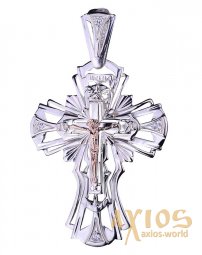 Натільний хрестик, срібло 925, вставка золото 585 проби, висота 80мм, О 131442 - фото