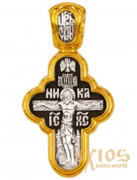 Хрест Розп&#39;яття Христове. Володимирська ікона Божої Матері. Срібло з позолотою, 24х12 мм - фото