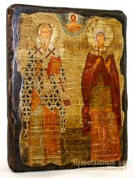 Ікона під старовину Священномученик Кипріан і Свята мучениця Іустина 13x17 см - фото