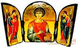 Икона под старину Святой великомученик Пантелеймон Складень тройной - фото