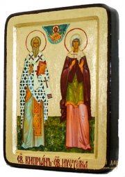 Икона Священномученик Киприан и Святая мученица Иустина Греческий стиль в позолоте 13x17 см - фото