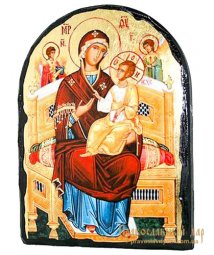 Икона под старину Пресвятая Богородица Всецарица с позолотой 17x21 см арка - фото
