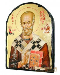 Икона под старину Святой Николай Чудотворец с позолотой 17x21 см арка - фото