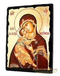Икона под старину Пресвятая Богородица Владимирская с позолотой 30x40 см - фото