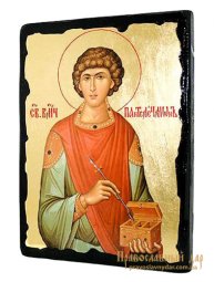 Икона под старину Святой целитель Пантелеймон с позолотой 13x17 см - фото