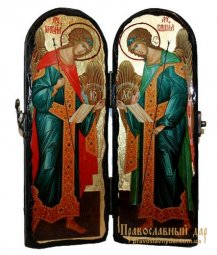Икона под старину Святые Архангелы Михаил и Гавриил Складень двойной - фото