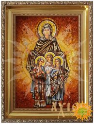 Бурштинова ікона Святі мучениці Віра, Надія, Любов і матір їх Софія 20x30 см - фото