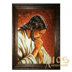Бурштинова ікона Господь в молитві 20x30 см - фото