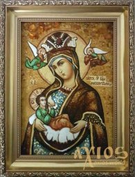 Бурштинова ікона Пресвята Богородиця Годувальниця 20x30 см - фото