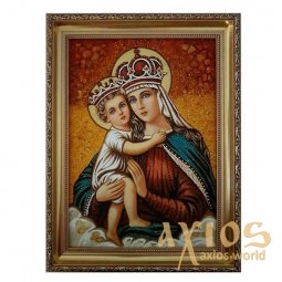 Бурштинова ікона Пресвята Богородиця з Немовлям Христом 20x30 см - фото