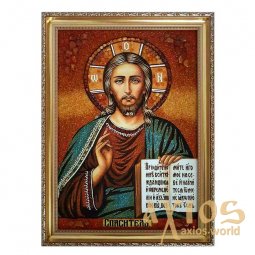 Бурштинова ікона Господь Ісус Вседержитель 20x30 см - фото