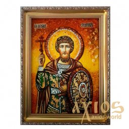 Бурштинова ікона Святої Великомученик Воїн Феодор 20x30 см - фото