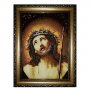 Бурштинова ікона Господь в терновому вінці 20x30 см