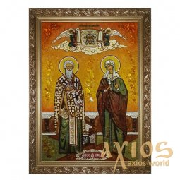 Бурштинова ікона Кипріян і Свята мучениця Іустина 20x30 см - фото