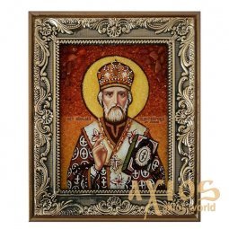 Бурштинова ікона Святитель Миколай Чудотворець 20x30 см - фото