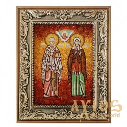 Бурштинова ікона Святі Кипріян і Юстина 20x30 см - фото