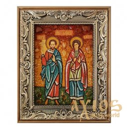 Бурштинова ікона Святі мученики Сергій і Вакх 20x30 см - фото