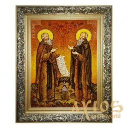 Бурштинова ікона Преподобний Зосима і Саватій Соловецькі 20x30 см - фото