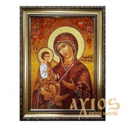 Бурштинова ікона Пресвята Богородиця Троєручиця 20x30 см - фото