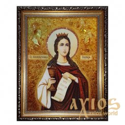 Бурштинова ікона Свята великомучениця Варвара 20x30 см - фото